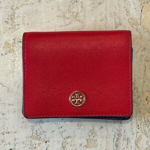 Tory Burch Red Leather Wallet Bifold Red and Blue Leather